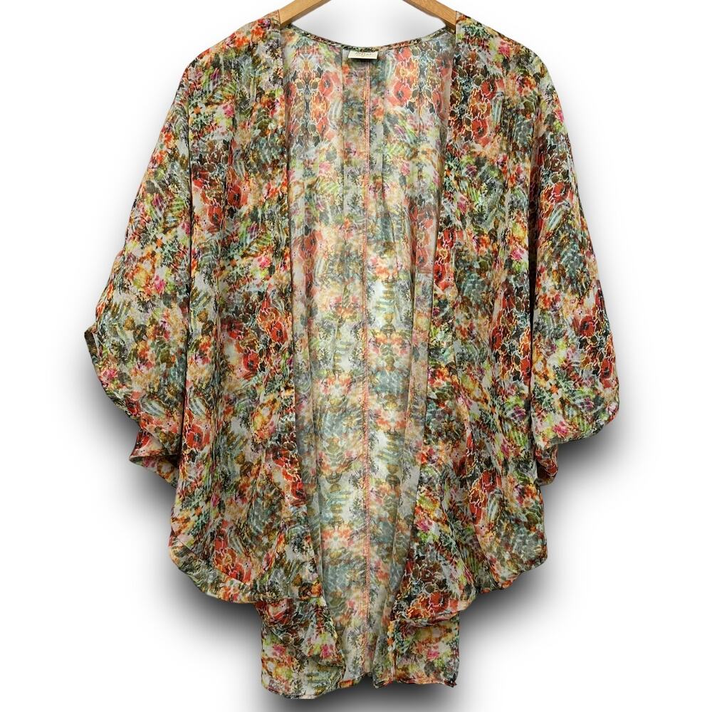 Malai Swimwear Lightweight Kimono Coverup Open Cardigan Abstract Floral Size S/M